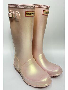 Hunter Original Nebula Wellington Boots Kids Girls SZ 2 Iridescent Pink sparkle